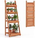 GIANTEX Foldable Wooden Plant Stand, 4-Tier Ladder Plant Shelf, Orange by Giantex