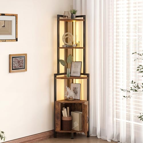 Corner Shelf Storage Stand with LED Light for Small Space by VonDream