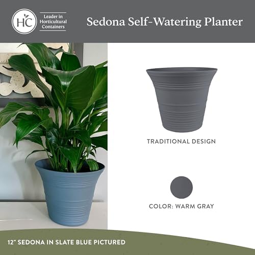 The HC Companies Sedona Round Self-Watering Pot - Lightweight Self Care Planter - Plastic Planter for Herbs & More - Durable Plant Pots for Indoor Plants & Outdoor Plants (16" Warm Gray, Pack of 1) - Image 2