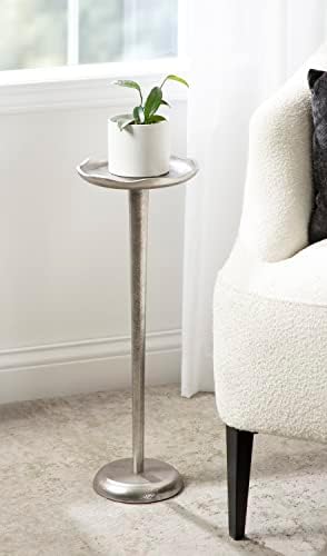 Kate and Laurel Alessia Modern Decorative Metal Drink Table; 8 x 8 x 22; Silver; Stunning Cast Aluminum Pedestal Plant Stand with Rough Texture and Deckled Edge - Image 2