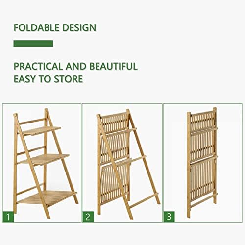 Folding Plant Stand,3 Tier Ladder Shelf for Flower Pot Display,Bamboo Plant Stand Storage Rack for Indoor & Outdoor Garden Balcony Living Room (Size : 70x40x96cm) - Image 3
