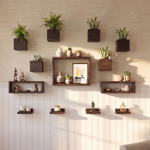 LaLaGreen Wooden Floating Shelves (13-Piece Set) Indoor Wall Mounted Plants by L%C3%A1L%C3%A1Green