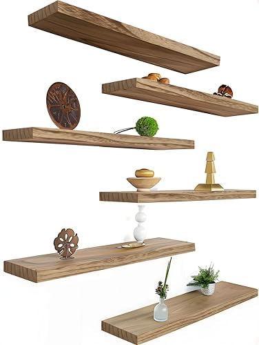 YYWUOJJ Wood Floating Shelves for Wall Decor, Rustic Wall Shelves for Bedroom Bathroom Kitchen Living Room, Set of 4 Light Walnut by YYWUOJJ