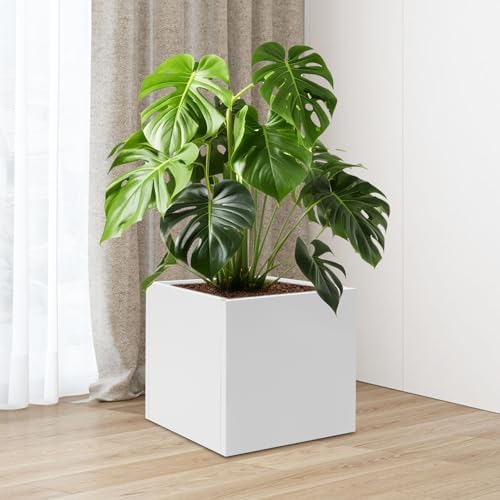 CNCEST Modern Square Steel Planter Box Heavy Duty Galvanized Metal Raised Garden Bed Cube Planter Large Easy Assembly Weather Resistant Indoor Outdoor Patio Balcony Decor (White, 24inch) - Image 5