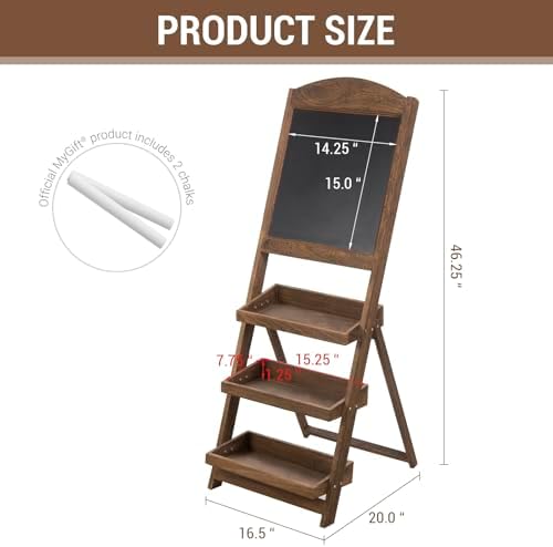 MyGift Rustic Brown Wood Chalkboard Easel with 3-Tier Display Shelves - Image 3