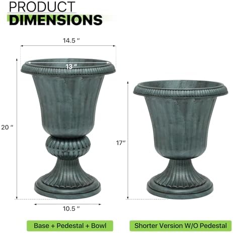 Magshion 20" Urn Planters for Outdoor Plants, Set of 2, Antique Green - Image 2