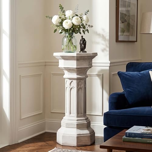 Merax 22.64" H 22.44" H Ornate Floral Pedestal Plant Stand, Finish MGO Decorative Column Side Table for Indoor/Outdoor, No Assembly Required, Antique White - Image 3