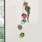 6 Pieces Pot Tied Rope Wall or Ceiling Mount Hanging Succulents Plant Flower Pot Multicolor Ceramic Indoor Decor Small Hanging Pots for Succulents Outdoor Indoor on Wall Ceramic - Image 5