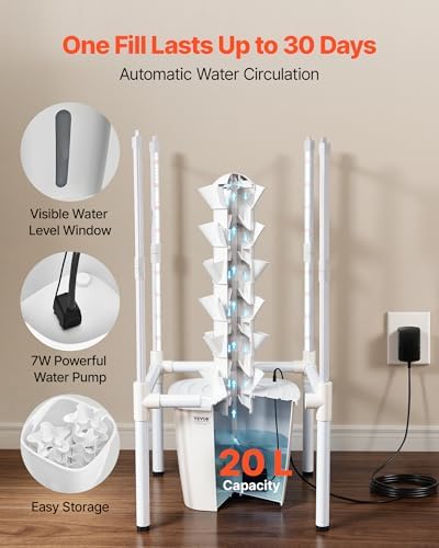 VEVOR Hydroponic Tower, 30 Pods 6 Tiers Hydroponics Growing System Kit with LED Grow Light & App Control, Vertical Home Garden with 20L Water Tank & Pump, Planter for Indoor Herbs, Fruits, Vegetables - Image 3
