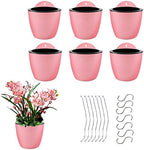 7Pack Self-Watering Plant Flower Pot Wall Hanging Plastic Planters Size 7 inch with 7 Hooks Replacement for Plants Flowers Indoor Outdoors by elfinrm