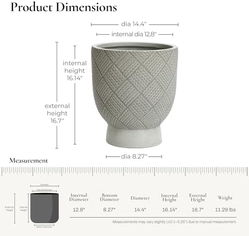 LuxenHome 16.5" Tall Urn Planter, Concrete Large Indoor Outdoor Flower Pot - Image 2