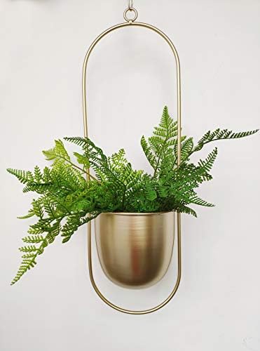 RISEON Boho gold Metal Plant Hanger,Metal Wall and Ceiling Hanging Planter, Modern Planter, Mid Century Flower Pot Plant Holder, Minimalist Planter for Indoor Outdoor Home Decor by RISEON