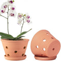 8 inch Terracotta Orchid Pots with Holes and Saucers, 2 Pack Clay Orchid Planter Pots for Repotting, Large Terra Cotta Orchid Pot, Plant Flower Pots for Orchid Indoor Outdoor Promotes Air Circulation by Orceler