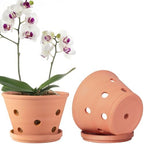 8 inch Terracotta Orchid Pots with Holes and Saucers, 2 Pack Clay Orchid Planter Pots for Repotting, Large Terra Cotta Orchid Pot, Plant Flower Pots for Orchid Indoor Outdoor Promotes Air Circulation by Orceler