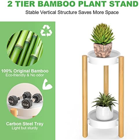 2-Tier Plant Stand Indoor, Tall Bamboo Corner Shelf for Multiple Plants - Image 2