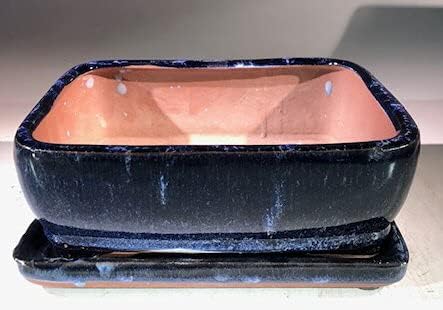Bonsai Boy L381 8 x 6 x 3 in. Ceramic Bonsai Pot with Humidity Drip Tray Marble Blue - Rectangle by Unknown