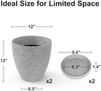 GameXcel Flower Pot Indoor - Outdoor Plant Pot - Gray Rough Planter - Elegant Stone Imitation - 12" Diameter 12" Tall with Drainage Holes and Saucer 2 Pack - Image 7