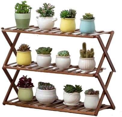 Plant Stand, Bamboo Flower Pot Display Rack Modern Flower Shelf Living Room Floor-Standing Multi-Layer Foldable Indoor Balcony Succulents Ladder Shelf,B-100 * 25 * 39cm by Unknown
