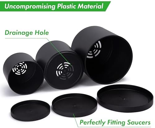 D'vine Dev 3-Pack Plastic Pots & Saucers, 6.5/8/10 in, Black, 74-V-B-4 - Image 4