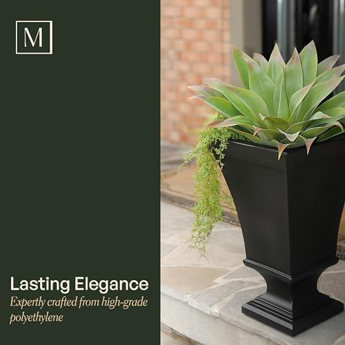 Mayne Vienna 25in Self-Watering Tall Square Urn Planter, Black - Image 3