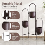 TRIROCKS 3 Tier Plant Stand with 3 Removable Metal Pots Indoor Outdoor Corner Plant Rack, 35" H Space Saving Flower Pot Holder for Living Room, Balcony, Patio & Garden(Brown) - Image 4