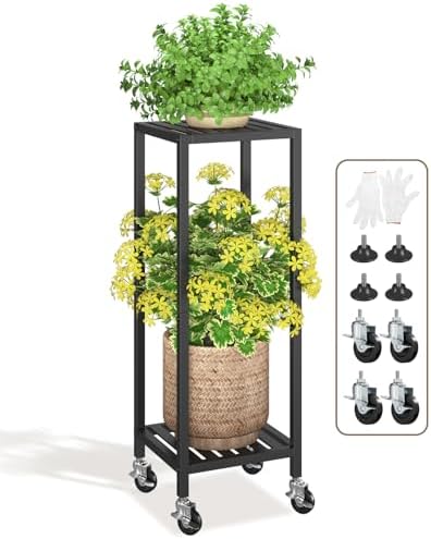 LASZOLA Plant Stand Shelf Indoor Outdoor Tall Corner, 2 Tier Metal Black by LASZOLA