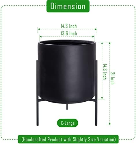 D'vine Dev Cylinder Planter Pot with Metal Stand, Black, 14 in, 96-T-B-4 - Image 3
