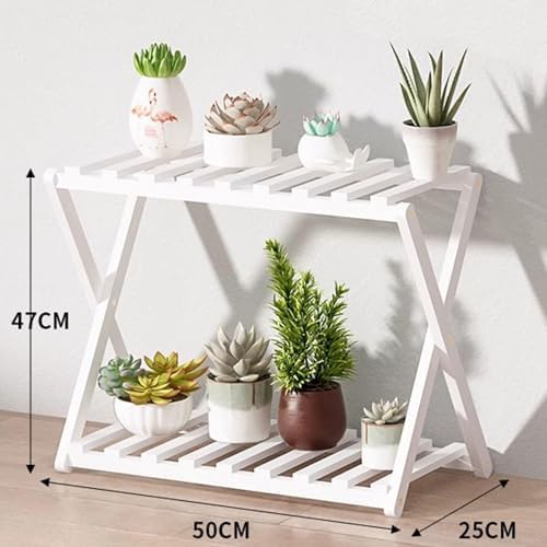Plant Stand for Indoor Outdoor Tiered Plant Shelf 2 Tier Bamboo Flower Holder Ladder Rack for Multiple Plant Pot Stand for Living Room Balcony Garden,White-19.7" L - Image 2
