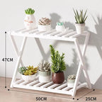 Plant Stand for Indoor Outdoor Tiered Plant Shelf 2 Tier Bamboo Flower Holder Ladder Rack for Multiple Plant Pot Stand for Living Room Balcony Garden,White-19.7" L - Image 2