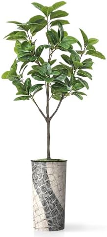 Artificial Tree in Geometric Pattern Planter, Fake Rubber Silk TRE for Indoor and Outdoor Home Decoration - 70" Overall Tall (Plant Pot Plus Tree) - Image 2