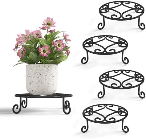 PROWORX 4 Pack 10” Diameter Metal Outdoor Plant Stand Indoor, Black Heavy Duty Potted Holder, Round Anti-Rust Wrought Iron Flower Planter Pot Display Stands for Home Garden by PROWORX
