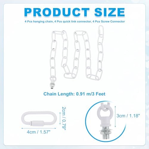 PATIKIL 3 ft Light Fixture Chain, 4 Set Lighting Chain Metal Looping Link with Quick Link Screw Lock Connectors Up to 110 lbs for Pendant Lights Chandeliers Swag Lights, White - Image 2