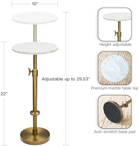Adjustable 10" White Marble Drink Table with 2 Coasters, Antique Brass⁠ - Image 3