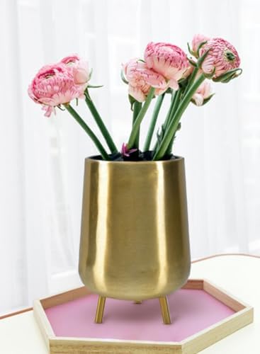 Serene Spaces Living 8" Gold Three Footed Planter, Stylish Iron Cachepot for Succulents, Cacti, Herbs, Mid-Century Inspired Indoor/Outdoor Pot, Living Room, Kitchen, Office, Made in India, Pack of 6 - Image 4