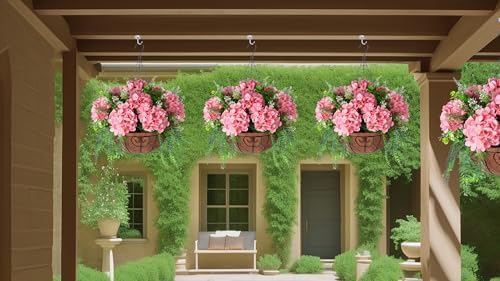 Ammyoo Artificial Champagne Hydrangea Flowers with Hanging Basket for Decor - Image 5
