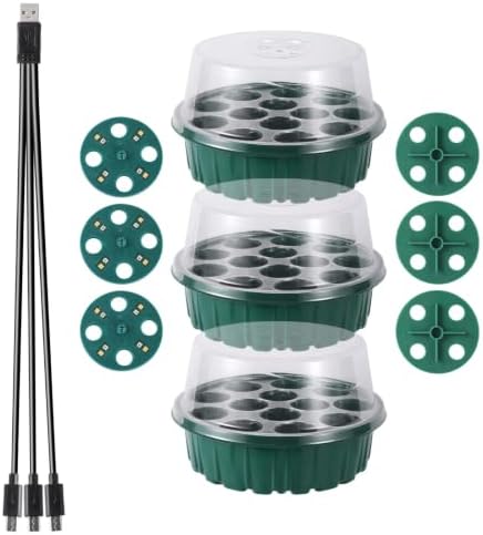 Seed Starter Tray with Built-in LED Grow Light, Adjustable Vent Humidity Dome Germination Box, Breathable Plant Seed Starting Pots, Indoor Garden Greenhouse Seedling (3-13 Cell Round GN) by Unknown