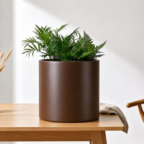 10 Inch Coffee Metal Plant Pot with Drainage Hole, Indoor Outdoor - Image 4
