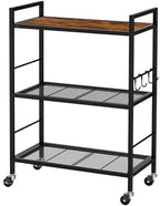 3-Tier Metal Storage Rack with Industrial Wheels,Mesh Shelving Unit with Wooden Table top,Adjustable Shelf,23.6-Inch Width,for Kitchen,Laundry,Pantry,Plant,Black by Unknown