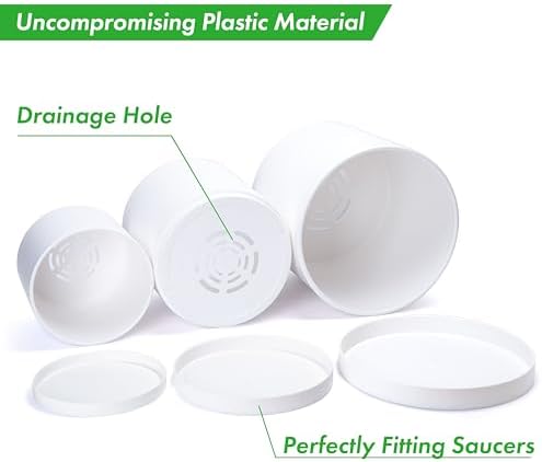 D'vine Dev 3-Pack Plastic Pots & Saucers, 10/12/14 in, White, 74-V-A-6 - Image 4