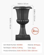 VEVOR Plastic Urn Planters, 9.8 x 16.5 Inch, 2 Pack Black Classic Flower Pots Front Porch Planters, Indoor & Outdoor Vase for Wedding, Party, Event, Home, Stage, Garden, Balcony, Patio Decoration - Image 3