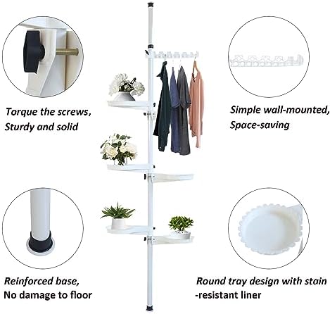 LOYALHEARTDY 7-Tier Tension Pole Plant Stand Adjustable Hanging Corner Shelf Corner Flower Display Rack Holder Indoor Decorative Display Rack Stands for Flower Pots Floor to Ceiling, White - Image 3