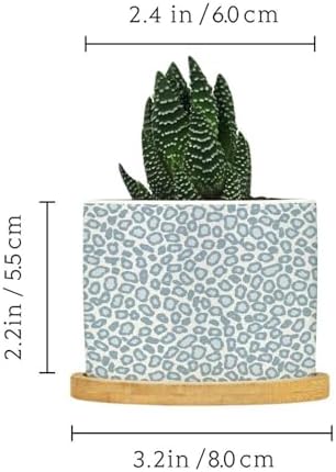 Leopard Light Dot Planters Ceramic African Tribal Animal Print Round Flower Pot with Drainage Holes and Bamboo Tray Pot for Home Office Desk Garden - Image 2