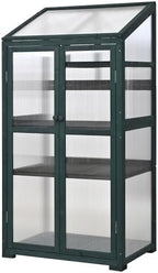 62" Tall Wooden Portable Greenhouse with Wheels, Adjustable Shelves, 3-Tier Cold Frame Plant Cabinet/ Indoor Outdoor Plant Stand, Rolling Mini Greenhouse for Patio, Balcony, Garden (Green) - Image 4