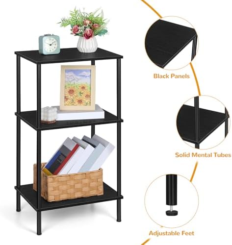 ETELI Tall Side Table with Storage 3 Tier Black End Table Metal Storage Shelves for Living Room Bedroom Bathroom Small Slim Table for Office - Image 5