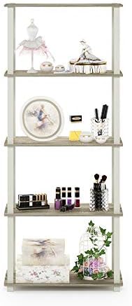 Furinno Turn-N-Tube 5-Tier Multipurpose Shelf / Display Rack / Storage Shelf / Bookshelf, Square Tubes, Sonoma Oak/White - Image 5