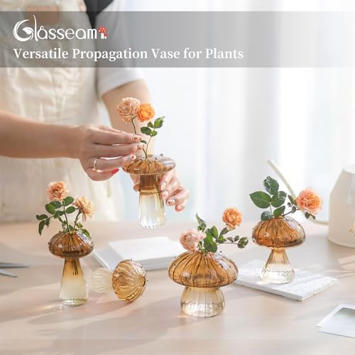 Glasseam Mushroom Vases for Flowers, 10 Pcs Amber Glass Bud Vase for Decor - Image 3