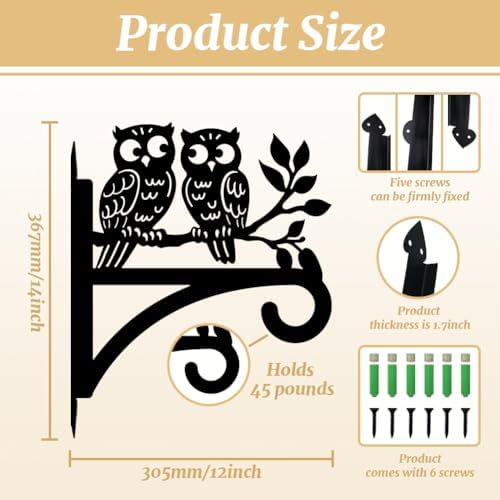 peacoblue Owl Plant Hanger Bracket, Iron Outdoor Hanging Hook - Image 2