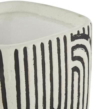Deco 79 Ceramic Indoor Outdoor Planter Small Planter Pot with Overlapping Black Arches and Attached Saucer, Set of 3 Planters 7',6',5'H, White - Image 4