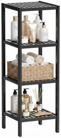 SMIBUY Bathroom Storage Shelf, 4-Tier Bamboo Rack Organizer, Multifunctional Shelving Unit for Living Room Bedroom Kitchen (Black) by SMIBUY