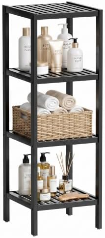 SMIBUY Bathroom Storage Shelf, 4-Tier Bamboo Rack Organizer, Multifunctional Shelving Unit for Living Room Bedroom Kitchen (Black) by SMIBUY